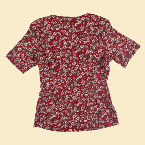 Vintage 70s/80s red floral blouse, size 7 Italian-made Tarlizzar button down top - Picture 6 of 6